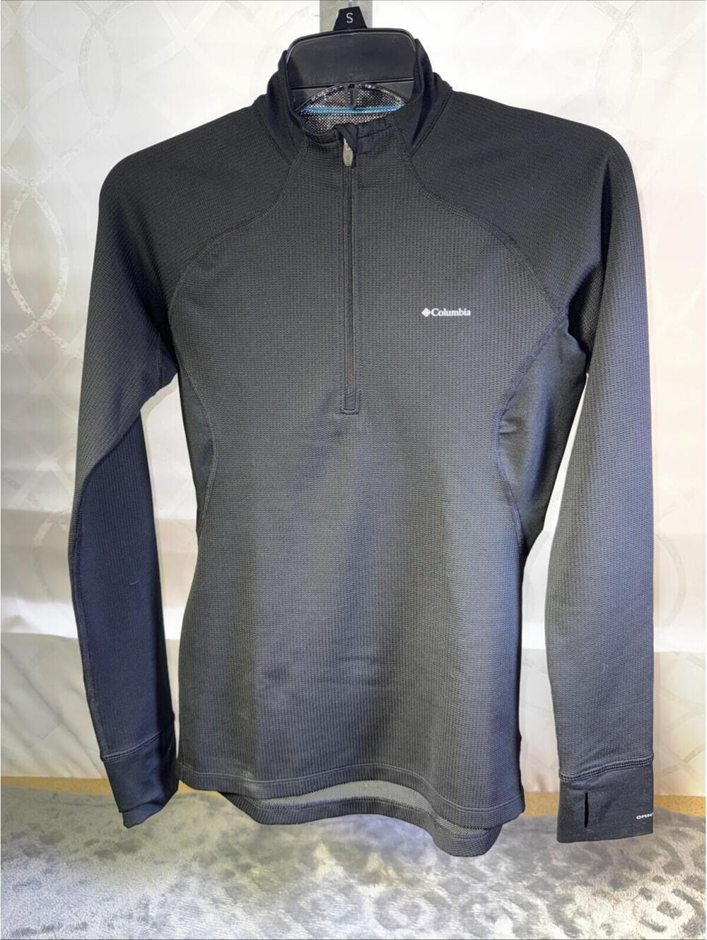 Wmn Columbia Black Thermal Lined 1/4 Zip Omni Heat Waffle Knit Base Layer XS Top